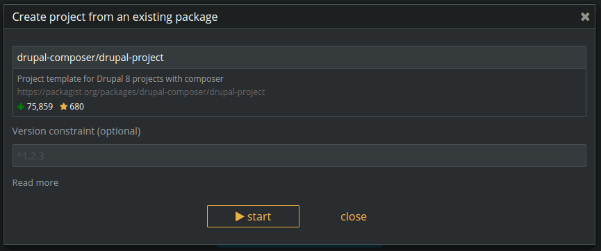screenshot that shows how to create a project from an existing package